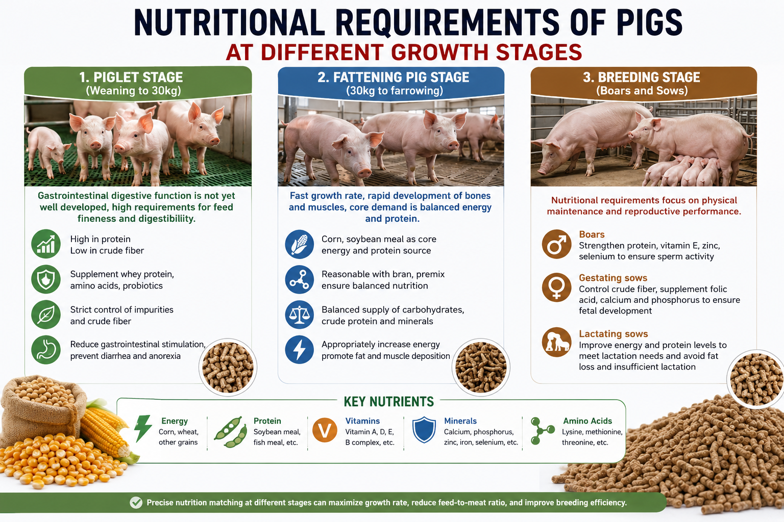 Nutritional requirements of pigs at various stages