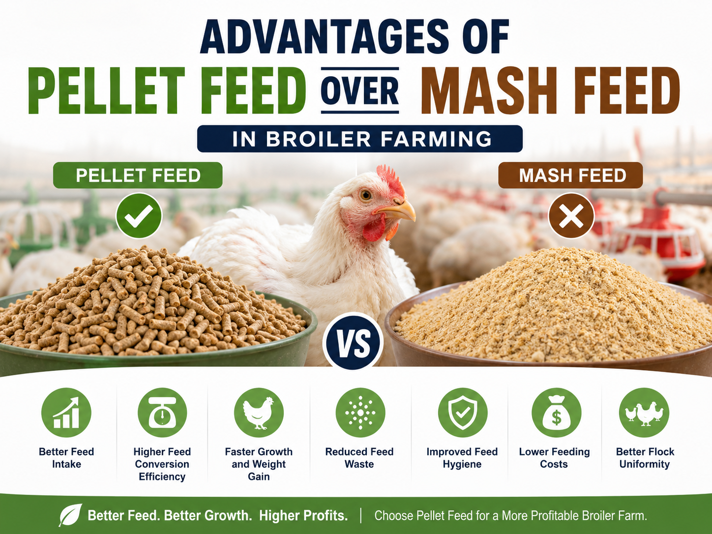 Advantages of pellet feed compared with powder feed in broiler breeding